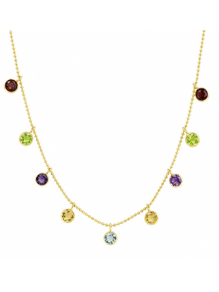 Genuine MultiGemstones Necklace 14k Yellow Gold